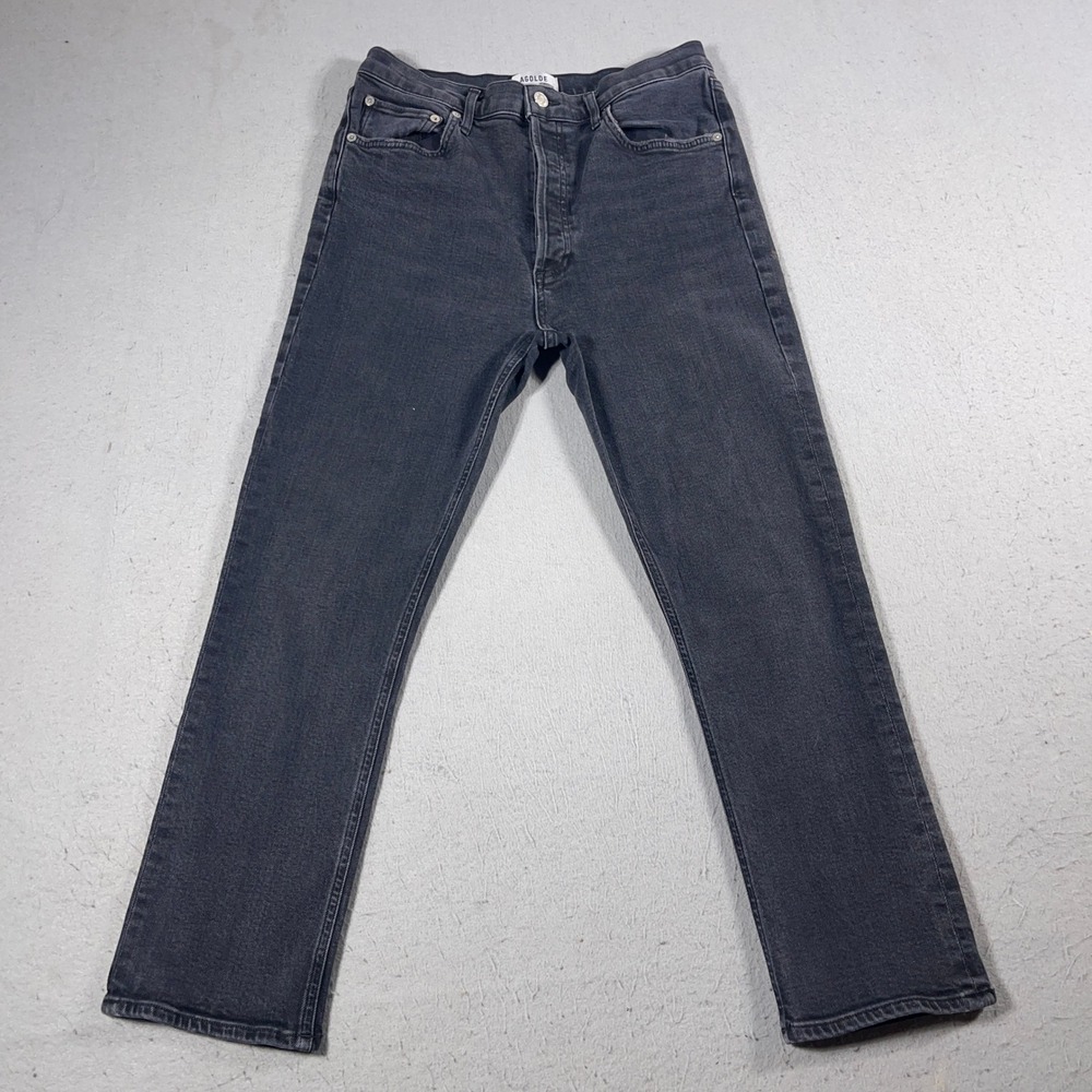 AGOLDE Riley Jeans Women 30 High Rise Straight Charcoal Black Stretch Casual